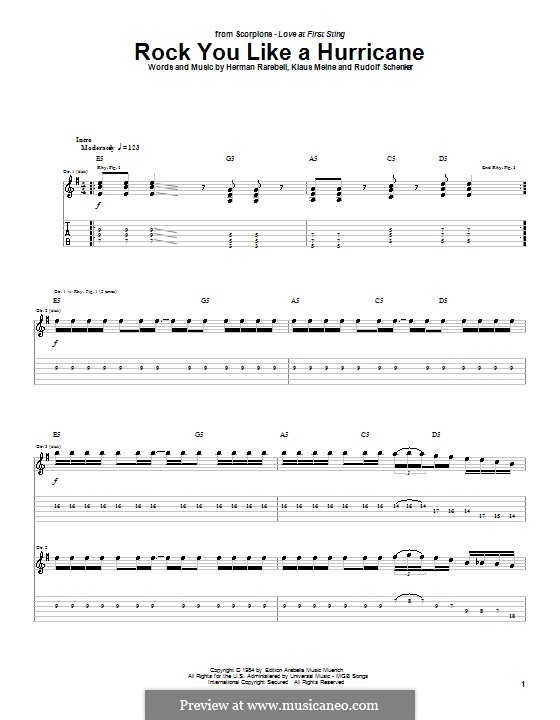 Rock You Like A Hurricane (Scorpions): For guitar with tab by Herman Rarebell, Klaus Meine, Rudolf Schenker