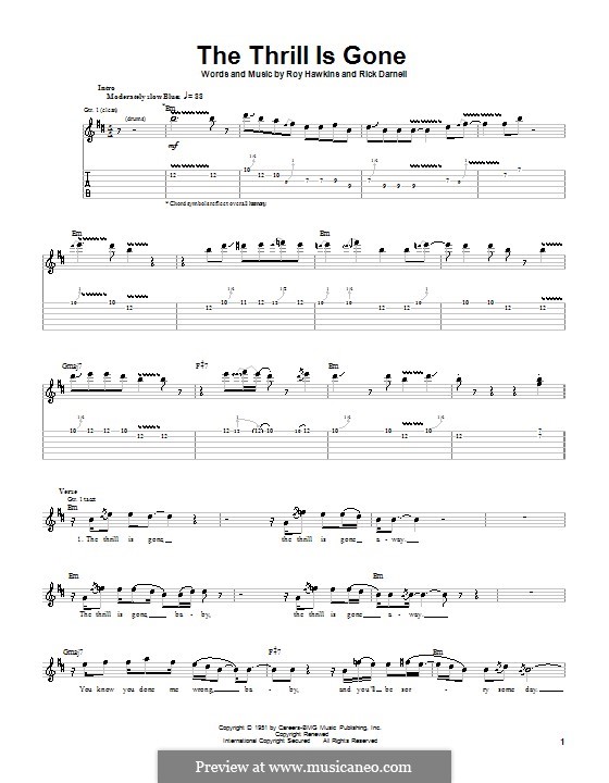 The Thrill Is Gone (B.B. King): For guitar with tab by Rick Darnell, Roy Hawkins