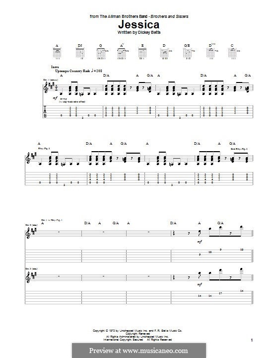 Jessica (The Allman Brothers Band): For guitar with tab by Dickey Betts