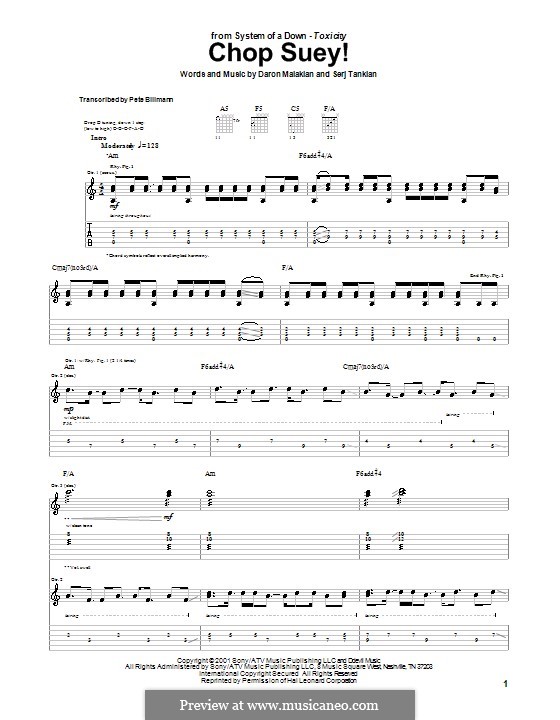 Chop Suey! (System of a Down): For guitar with tab by Daron Malakian, Serj Tankian