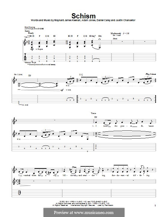 Schism (Tool): For guitar with tab by Adam Jones, Daniel Carey, Justin Chancellor, Maynard James Keenan