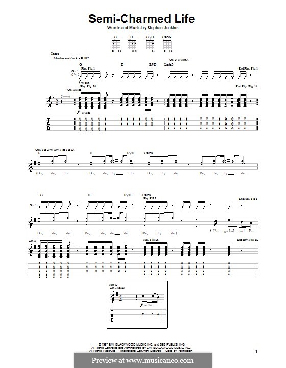 Semi-Charmed Life (Third Eye Blind): For guitar with tab by Stephan Jenkins