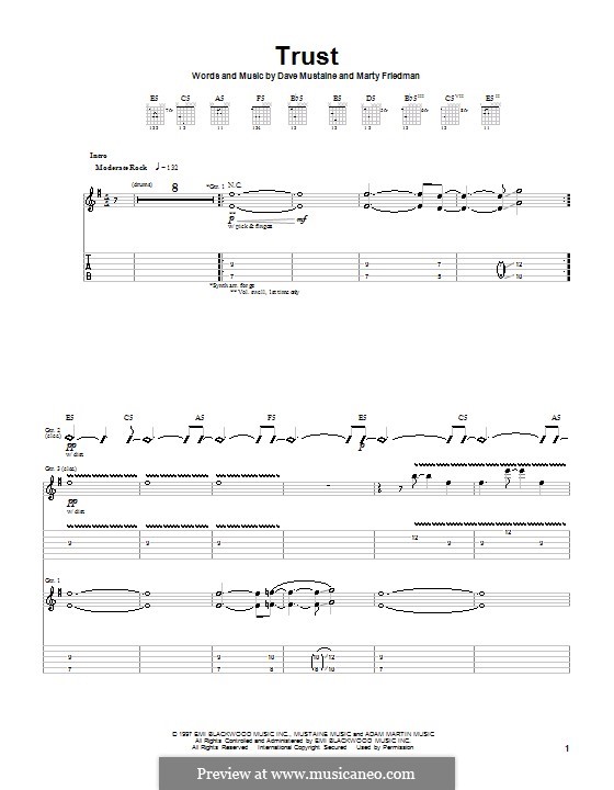 Trust (Megadeth): For guitar with tab by Dave Mustaine, Martin Friedman