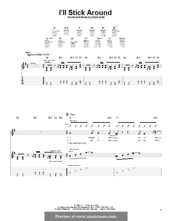 I'll Stick Around (Foo Fighters): For guitar with tab by David Grohl