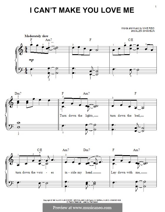 I Can't Make You Love Me (Bonnie Raitt): For easy piano by Allen Shamblin, Mike Reid
