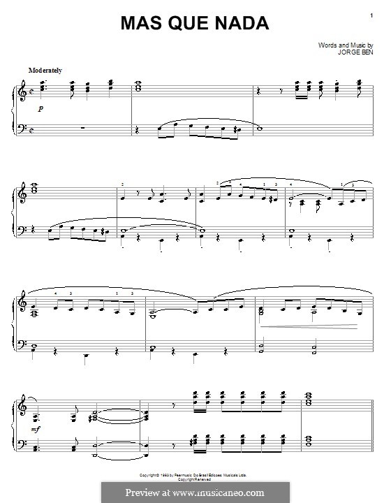 Mas Que Nada (Say No More): For piano (Sergio Mendes) by Jorge Ben