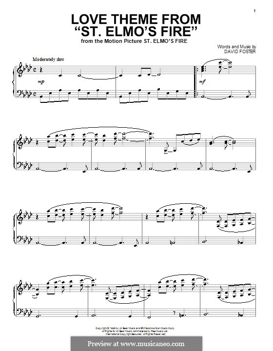 Love Theme from 'St. Elmo's Fire': For piano by David Foster