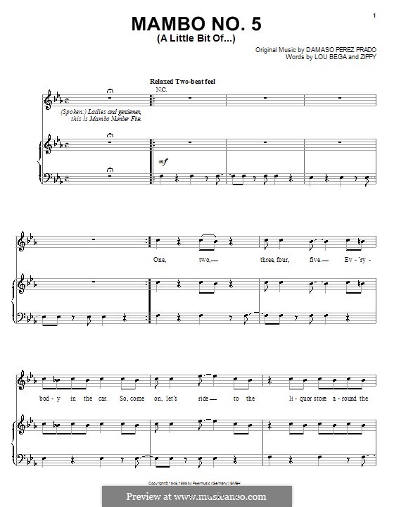 Mambo No.5 (A Little Bit Of... ): For voice and piano (or guitar) by Dámaso Pérez Prado