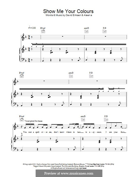 Show Me Your Colours (S Club 7): For voice and piano (or guitar) by David Eriksen