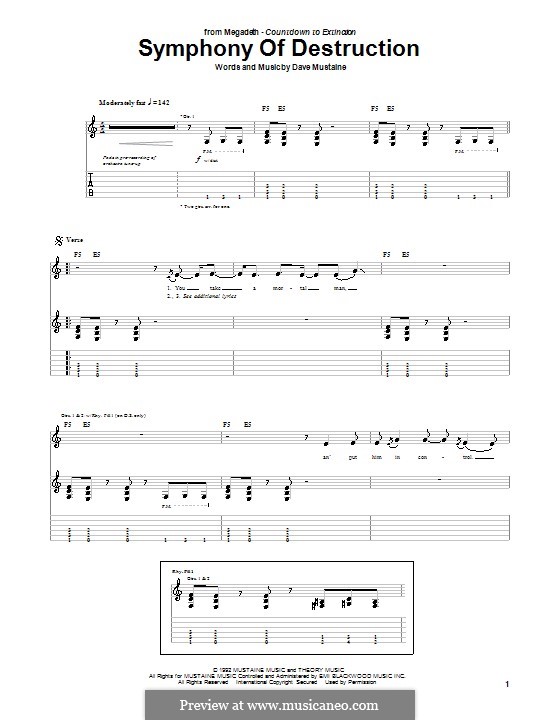 Symphony of Destruction (Megadeth): For guitar with tab by Dave Mustaine