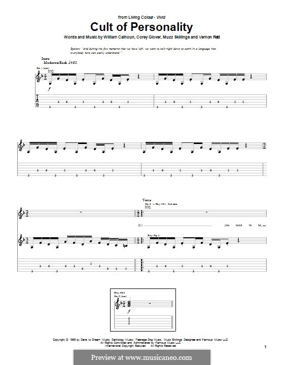 Cult of Personality (Living Colour): For guitar with tab by Corey Glover, Manuel Skillings, Vernon Reid, Willaim Calhoun