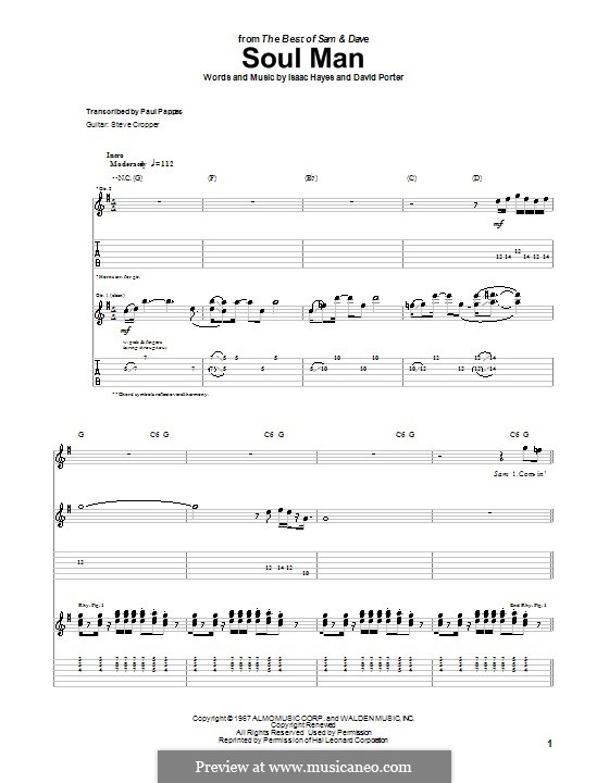 Soul Man (Sam & Dave): For guitar with tab by David Porter, Isaac Hayes