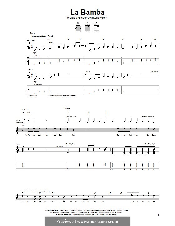 La Bamba (Los Lobos): For guitar with tab by Ritchie Valens