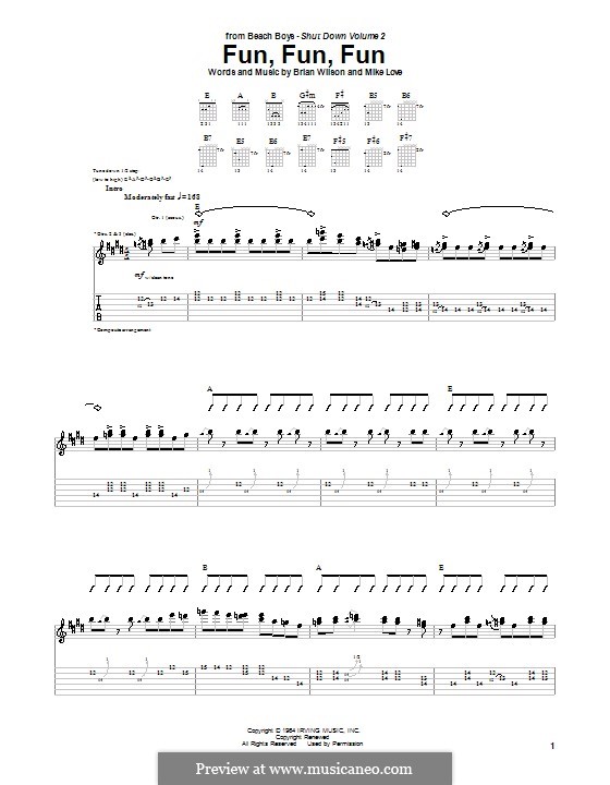 Fun, Fun, Fun (The Beach Boys): For guitar with tab by Brian Wilson, Mike Love