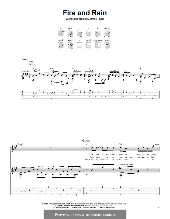 Fire and Rain: For guitar with tab by James Taylor
