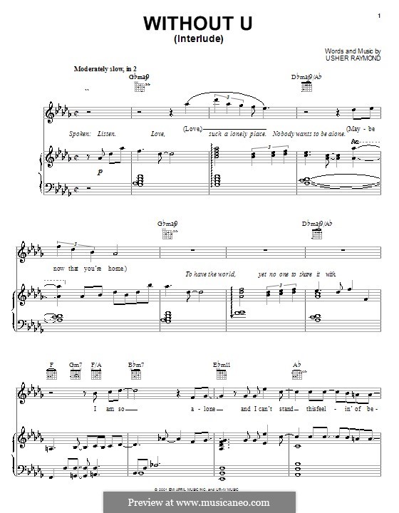 Without U (Interlude): For voice and piano (or guitar) by Usher