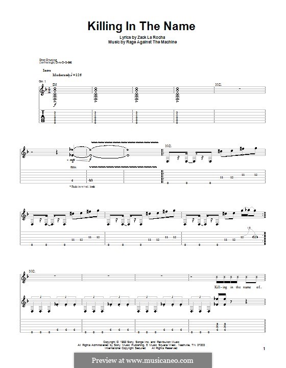 Killing in the Name (Rage Against the Machine): For guitar with tab by Brad Wilk, Tim Commerford, Tom Morello, Zack de la Rocha