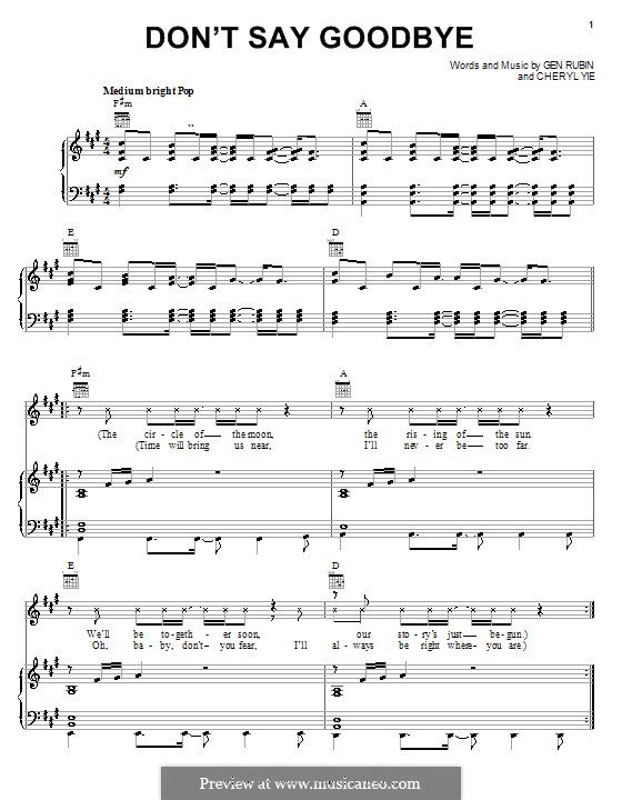 Don't Say Goodbye: For voice and piano (or guitar) by Cheryl Yie, Gen Rubin