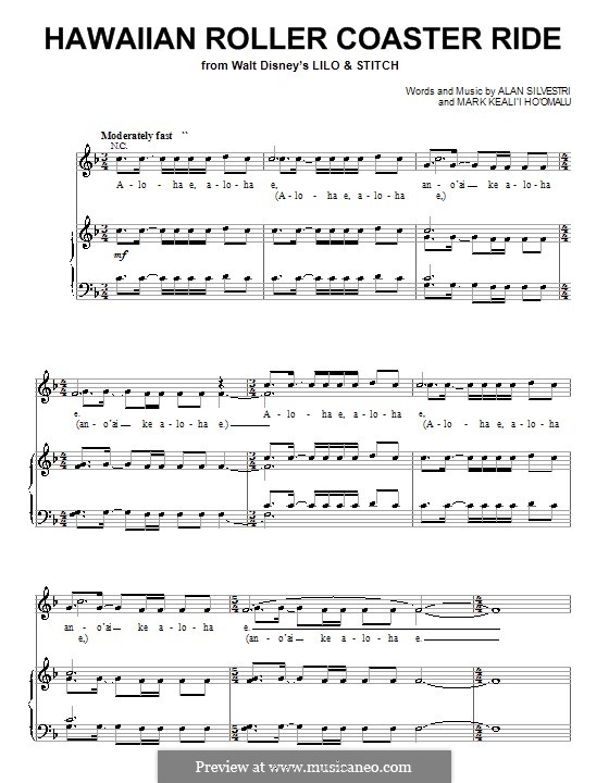 Hawaiian Roller Coaster Ride (from Lilo & Stitch): For voice and piano (or guitar) by Alan Silvestri, Mark Keali'i Ho'omalu