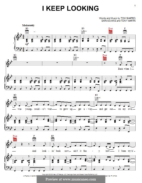 I Keep Looking (Sara Evans): For voice and piano (or guitar) by Tom Shapiro, Tony Martin