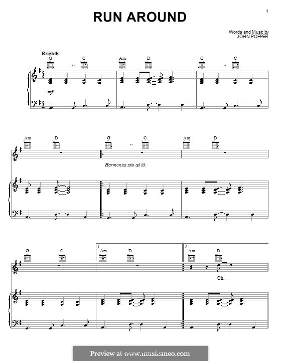 Run Around (Blues Traveler): For voice and piano (or guitar) by John Popper