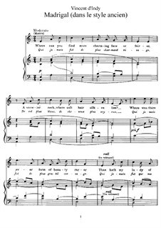 Madrigal, Op.4: For voice and piano by Vincent d' Indy