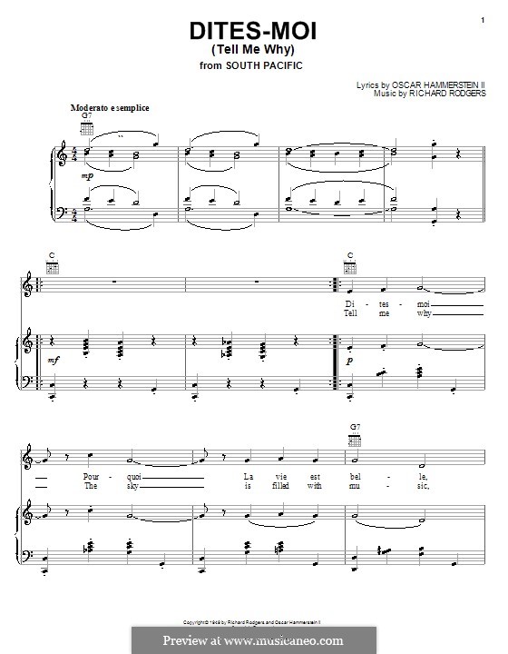Dites-Moi (Tell Me Why): For voice and piano or guitar by Richard Rodgers