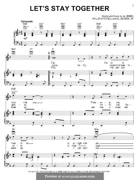 Let's Stay Together: For voice and piano or guitar (F Major) by Willie Mitchell, Al Jackson Jr.