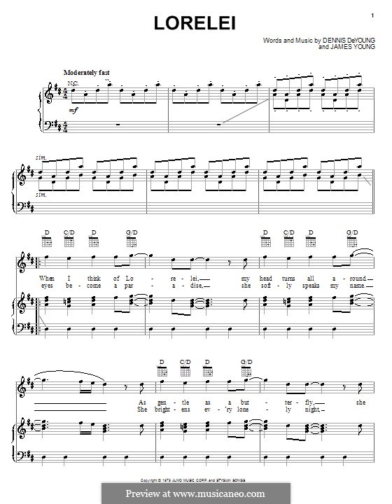 Lorelei (Styx): For voice and piano (or guitar) by Dennis DeYoung, James Young