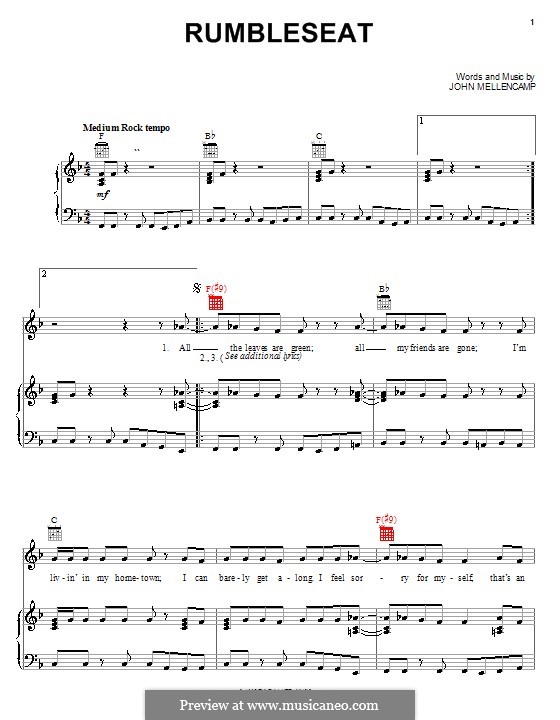 Rumbleseat: For voice and piano (or guitar) by John Mellencamp