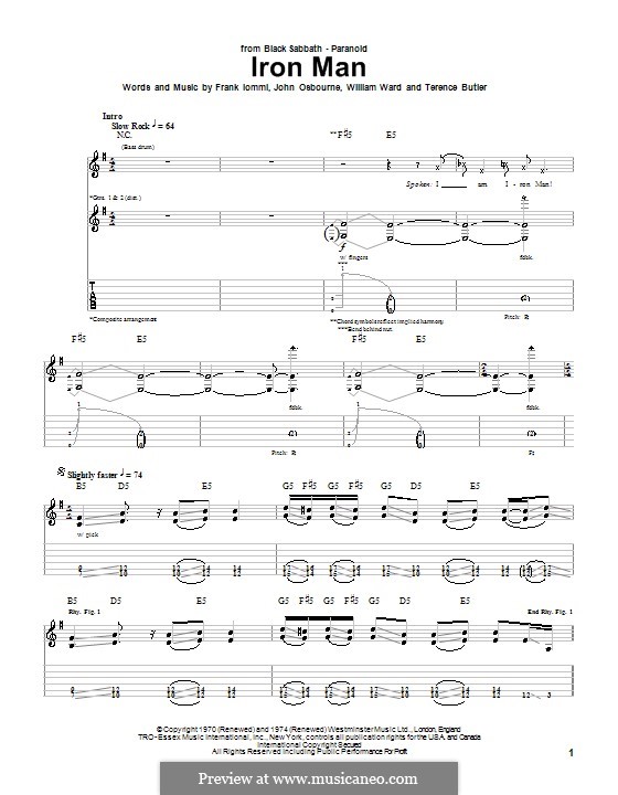 Iron Man (Black Sabbath): For guitar with tab by Geezer Butler, Ozzy Osbourne, Tony Iommi, Bill Ward