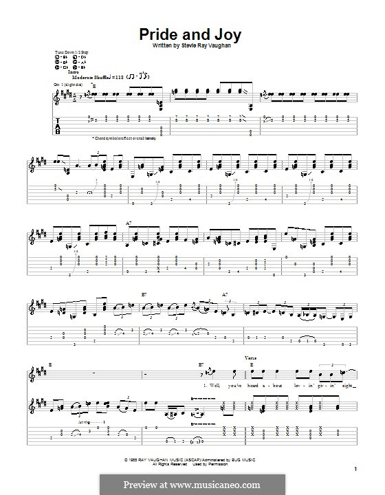 Pride and Joy: For guitar with tab by Stevie Ray Vaughan