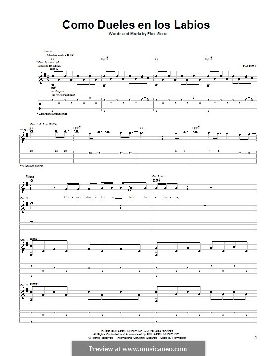 Como Dueles en los Labios (Maná): For guitar with tab by Fher Sierra