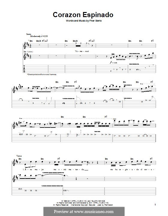 Corazon Espinado (Santana): For guitar with tab by Fher Sierra