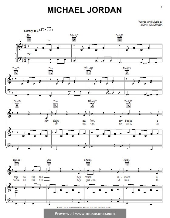 Michael Jordan (Five for Fighting): For voice and piano (or guitar) by John Ondrasik