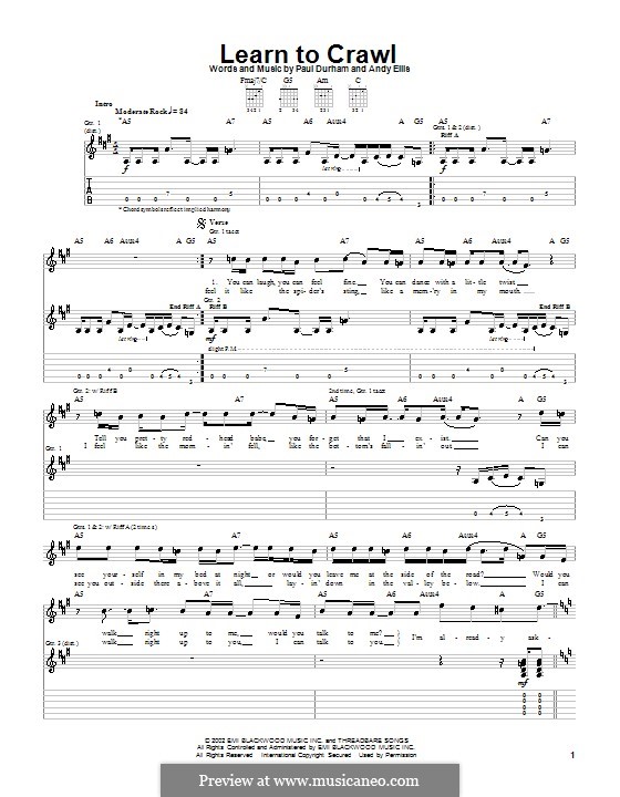 Learn to Crawl (from Spider-Man): For guitar with tab (Black Lab) by Andy Ellis, Paul Durham