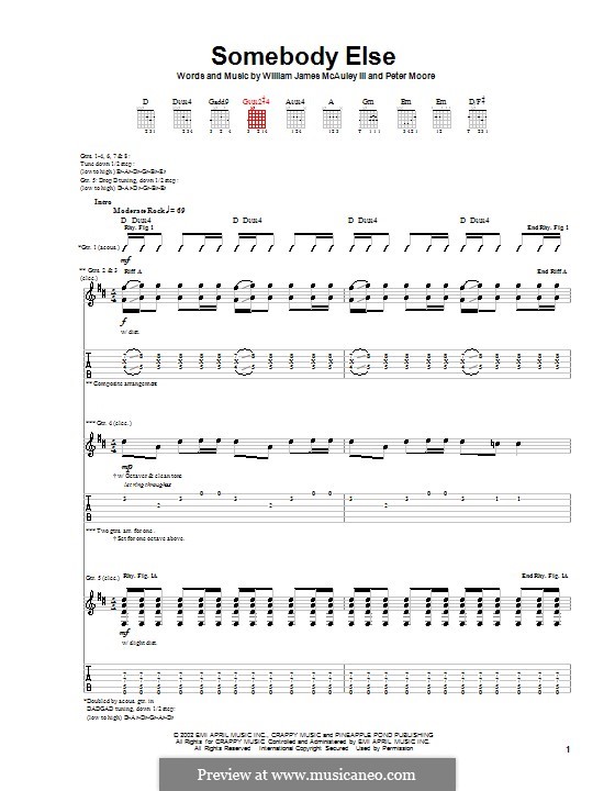 Somebody Else (from Spider-Man): For guitar with tab (Bleu) by Peter Moore, William James McAuley III