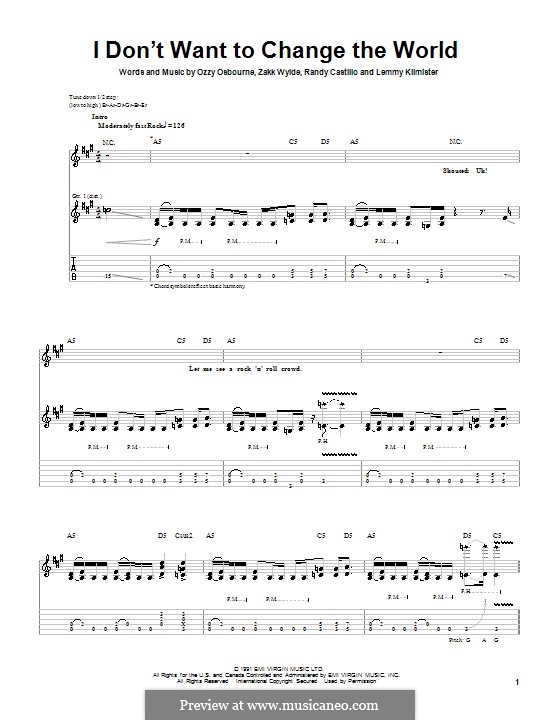 I Don't Want to Change the World (Ozzy Osbourne): For guitar with tab by Lemmy Kilmister, Randy Castillo