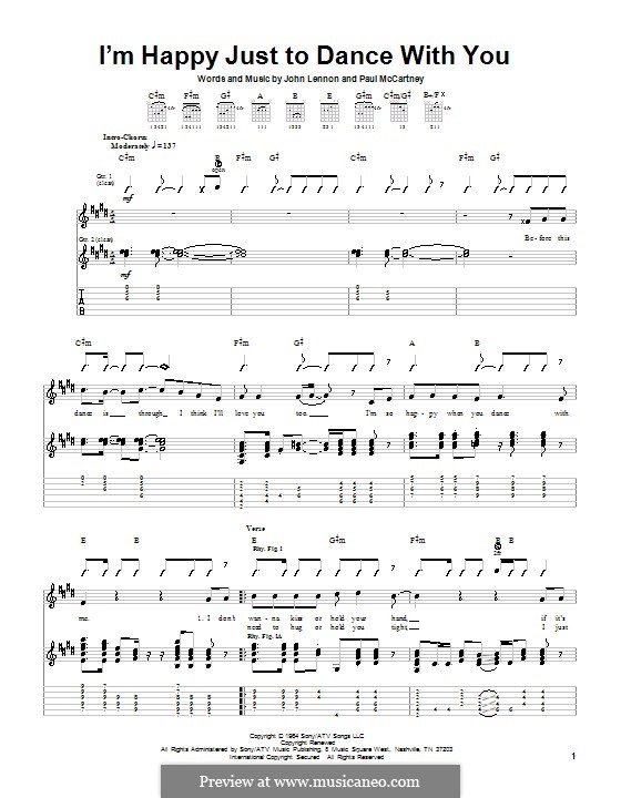 I'm Happy Just to Dance with You (The Beatles): For guitar with tab by John Lennon, Paul McCartney