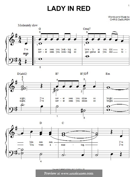 The Lady in Red: For piano (very easy version) by Chris de Burgh