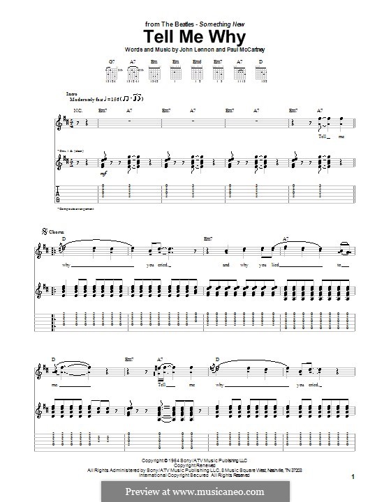 Tell Me Why (The Beatles): For guitar with tab by John Lennon, Paul McCartney