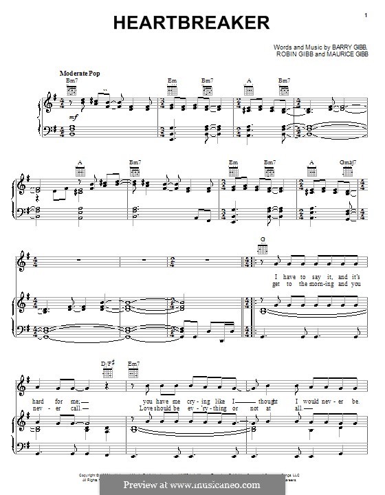 Heartbreaker (Dionne Warwick): For voice and piano (or guitar) by Barry Gibb, Maurice Gibb, Robin Gibb