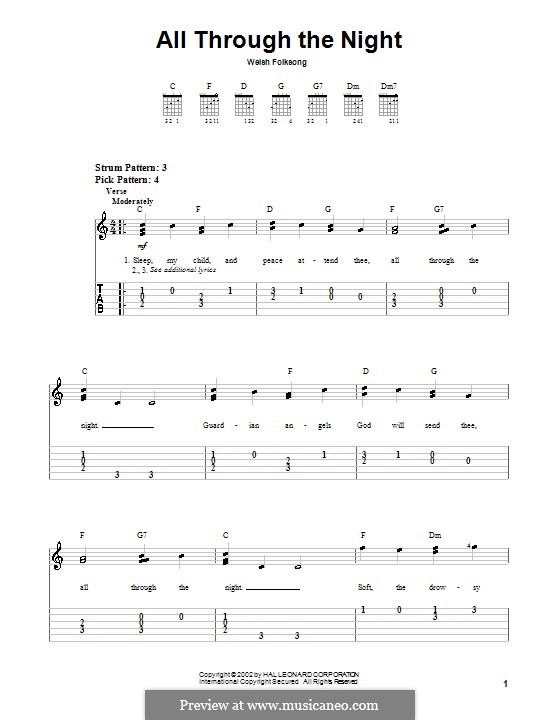 All Through the Night (Printable scores) by folklore on MusicaNeo