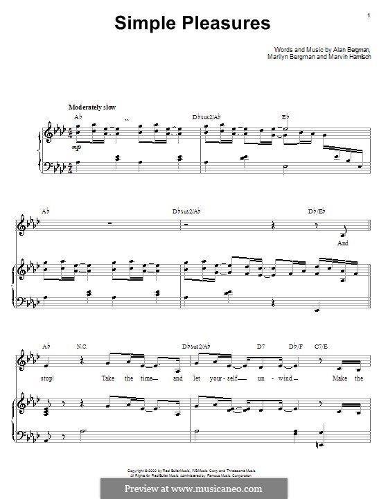 Simple Pleasures (Barbra Streisand): For voice and piano (or guitar) by Alan Bergman, Marilyn Bergman, Marvin Hamlisch