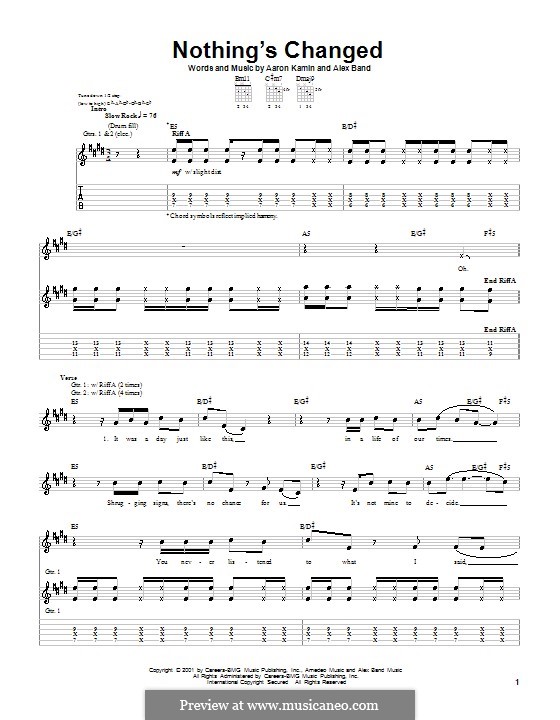 Nothing's Changed (The Calling): For guitar with tab by Aaron Kamin, Alex Band