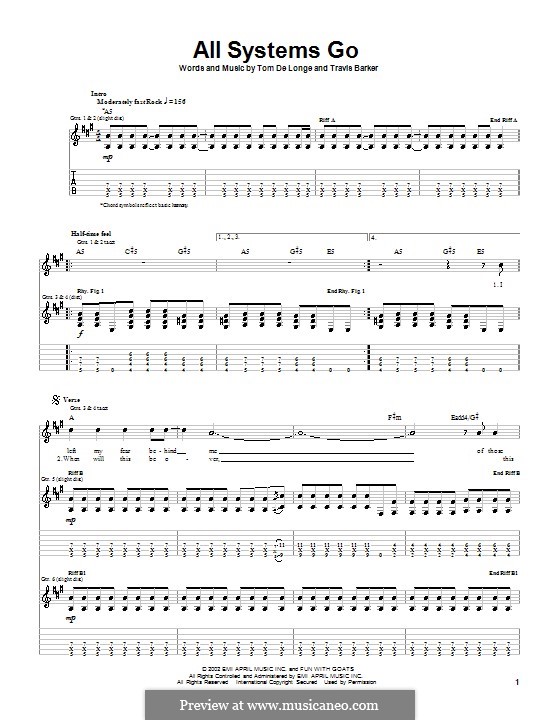 All Systems Go (Box Car Racer): For guitar with tab by Tom DeLonge, Travis Barker