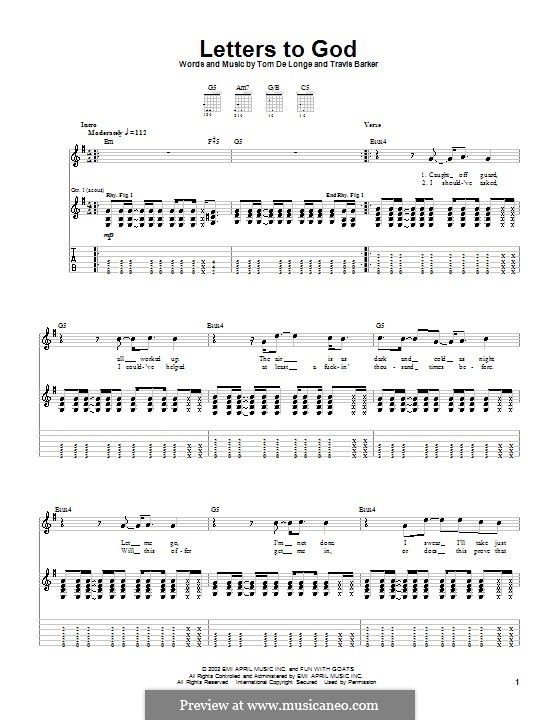 Letters to God (Box Car Racer): For guitar with tab by Tom DeLonge, Travis Barker