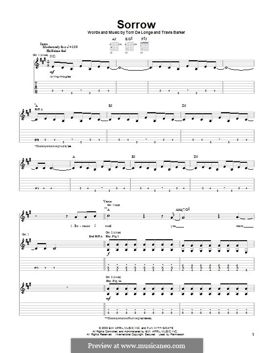 Sorrow (Box Car Racer): For guitar with tab by Tom DeLonge, Travis Barker