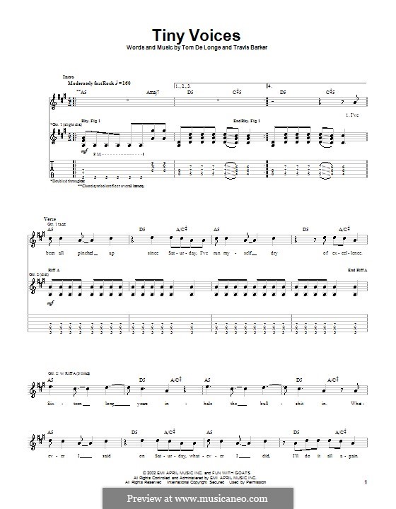 Tiny Voices (Box Car Racer): For guitar with tab by Tom DeLonge, Travis Barker