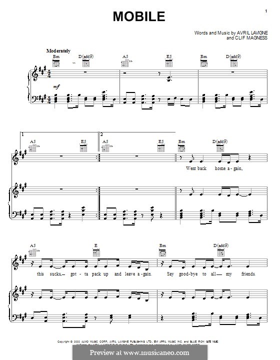 Mobile: For voice and piano (or guitar) by Avril Lavigne, Clifton Magness